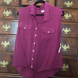 Kim Rogers Ladies Purple Tie Front Top Size Large